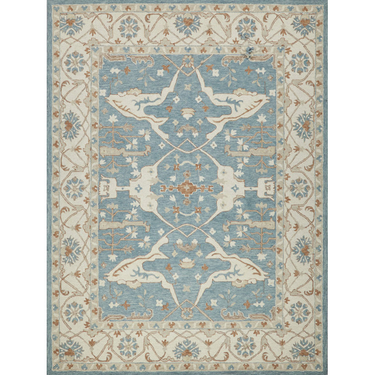 Exquisite Rugs Claremont Oushak Handmade Hand-Tufted New Zealand Wool On Canvas Ivory/Light Blue Area Rug