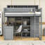 Lit mezzanine simple avec bureau intégré, garde-robe et tablettes de rangement-954701117