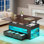 Table basse à plateau relevable, tables basses 4 en 1 avec rangement et compartiment caché, table basse de style campagnard