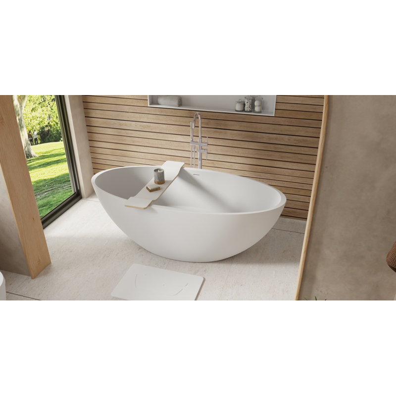 Baignoire autoportante en résine mate avec trop-plein 66,1 po x 31,5 po Badeloft BW-04-XL-M, Blanc mat