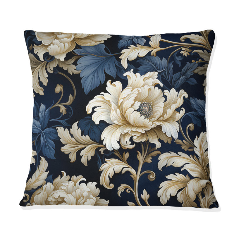 Coussin décoratif à motif floral de pivoines bleues, H 16 po x l 16 po