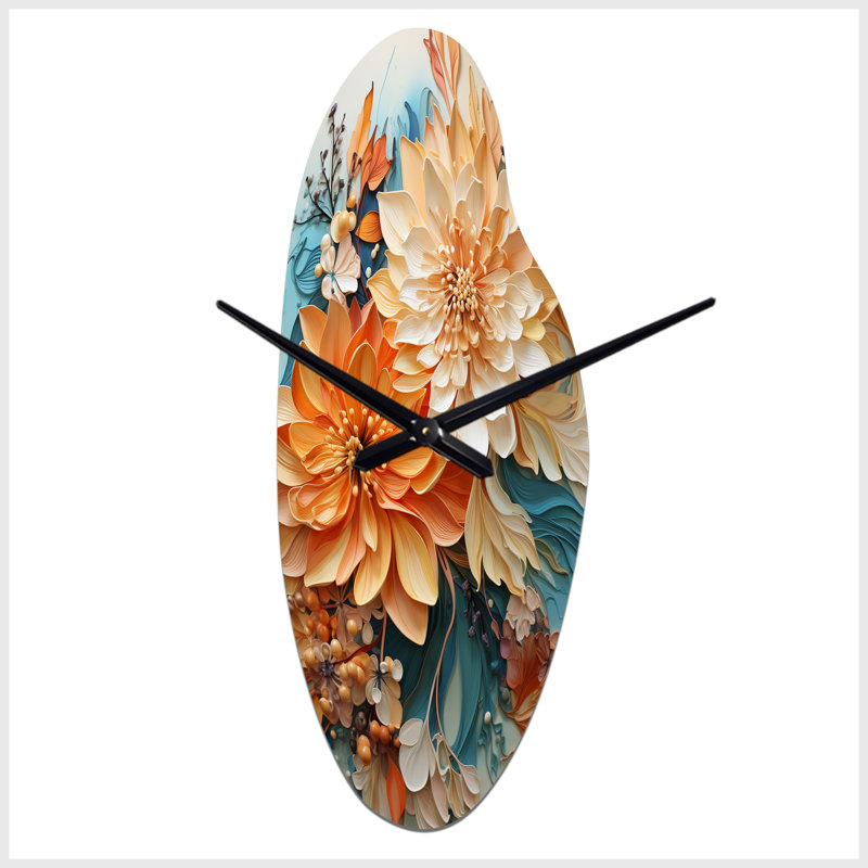 Horloge murale orange, bleu sarcelle, tourbillon botanique et tourbillon I - Botanicals, Moyenne