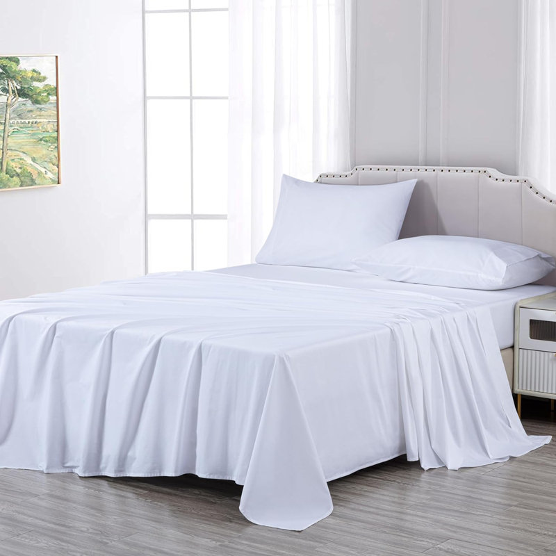 100% Cotton Twill Sheet Set, California King Sheet Set with 2 Pillowcases, White
