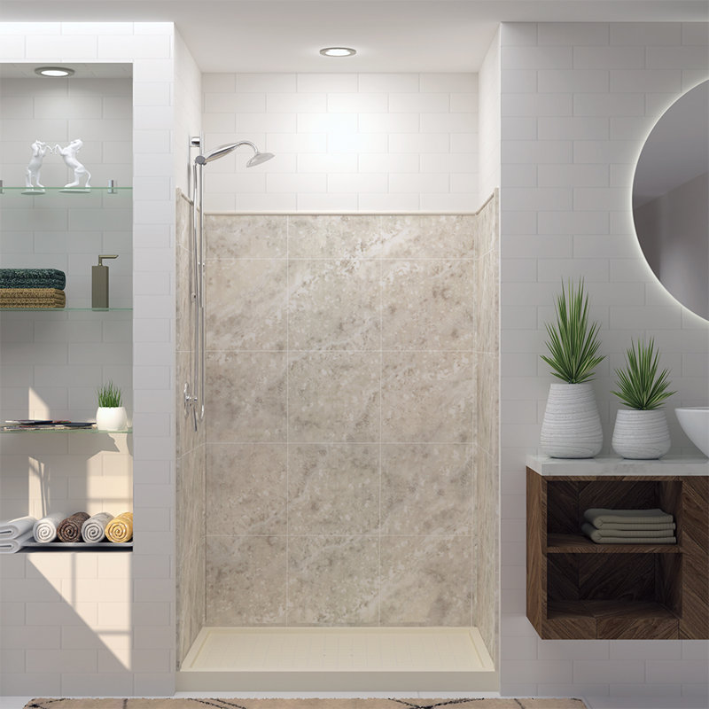 Mur de douche à trois panneaux 72 po x 48 po x 36 po, Moka argent