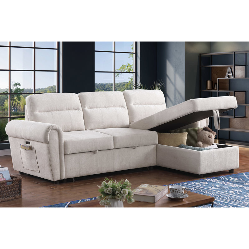 Reversible Sectional With , Beige Chenille And Compact Storage Sleeper Storage, Comfortable Seats