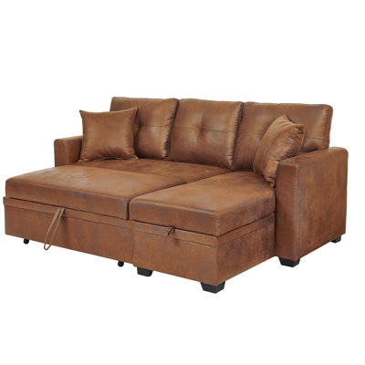 Canapé-lit, canapé modulaire avec lit escamotable, méridienne réversible, canapé modulaire avec rangement, tissu respirant brun clair, solution pour petit espace, canapé-lit convertible, mobilier de salon, canapé en L