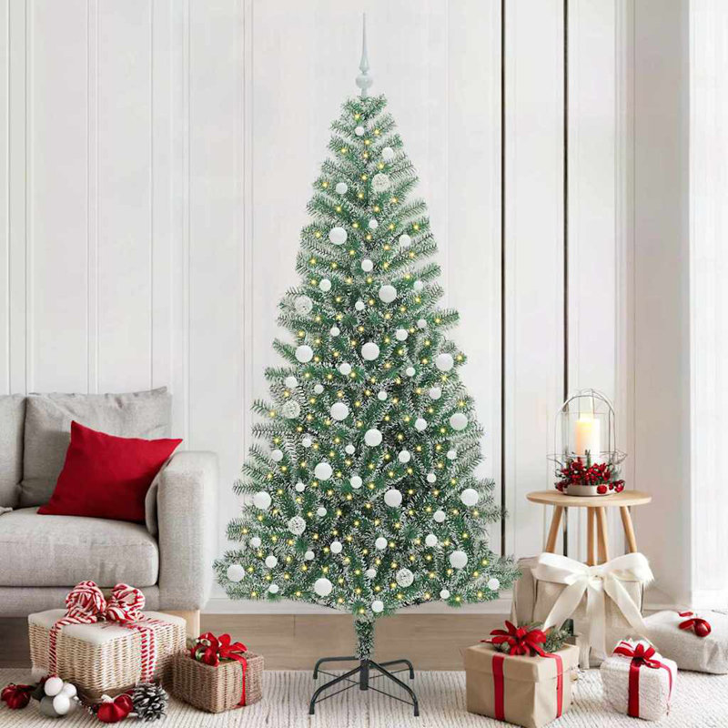 vidaXL Artificial Christmas Tree Snow Flocked with LED Light, 6.89 ft