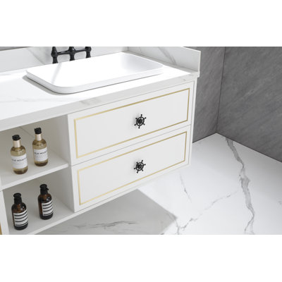 84 Inch White Wall Hung Bathroom Vanity Cabinet for Double Sinks