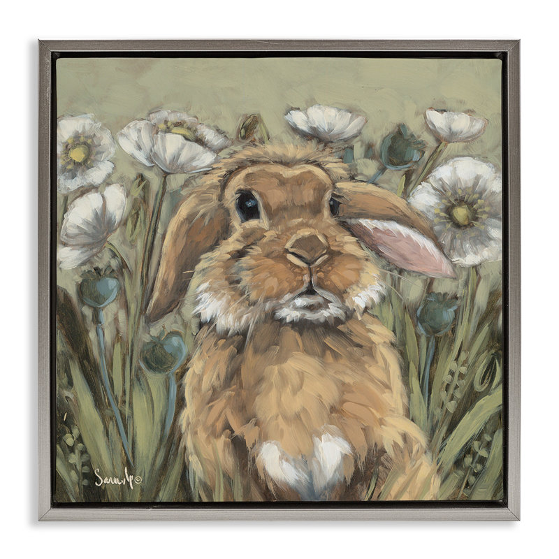 Lapin dans un cadre flottant coquelicot, H 25 po x l 25 po, Cadre flottant gris lustré