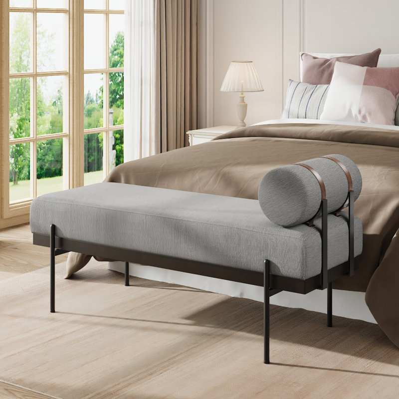 Betzy Linen Upholstered Bench, Light Grey