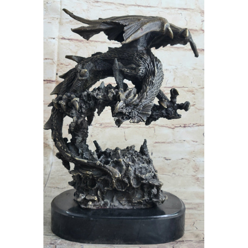 Statue de dragon en bronze signée originale et originale fabriquée à la main en bronze