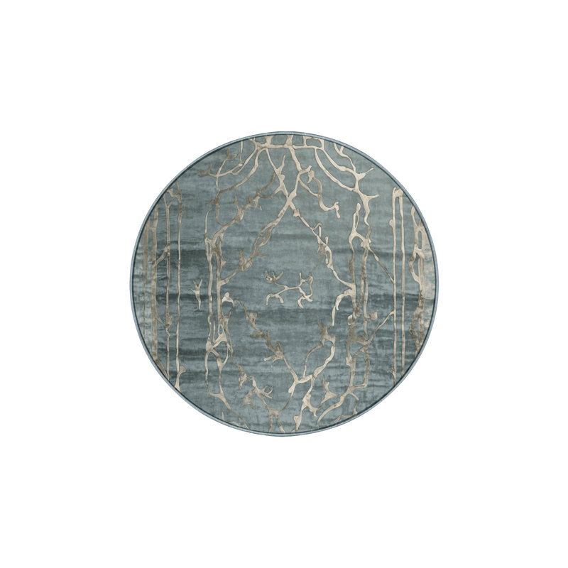 Machine Washable Blue Area Rug, Round 4'