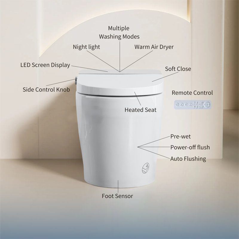 Toilettes intelligentes modernes sans réservoir, bidet en céramique compact pour le bain à la maison