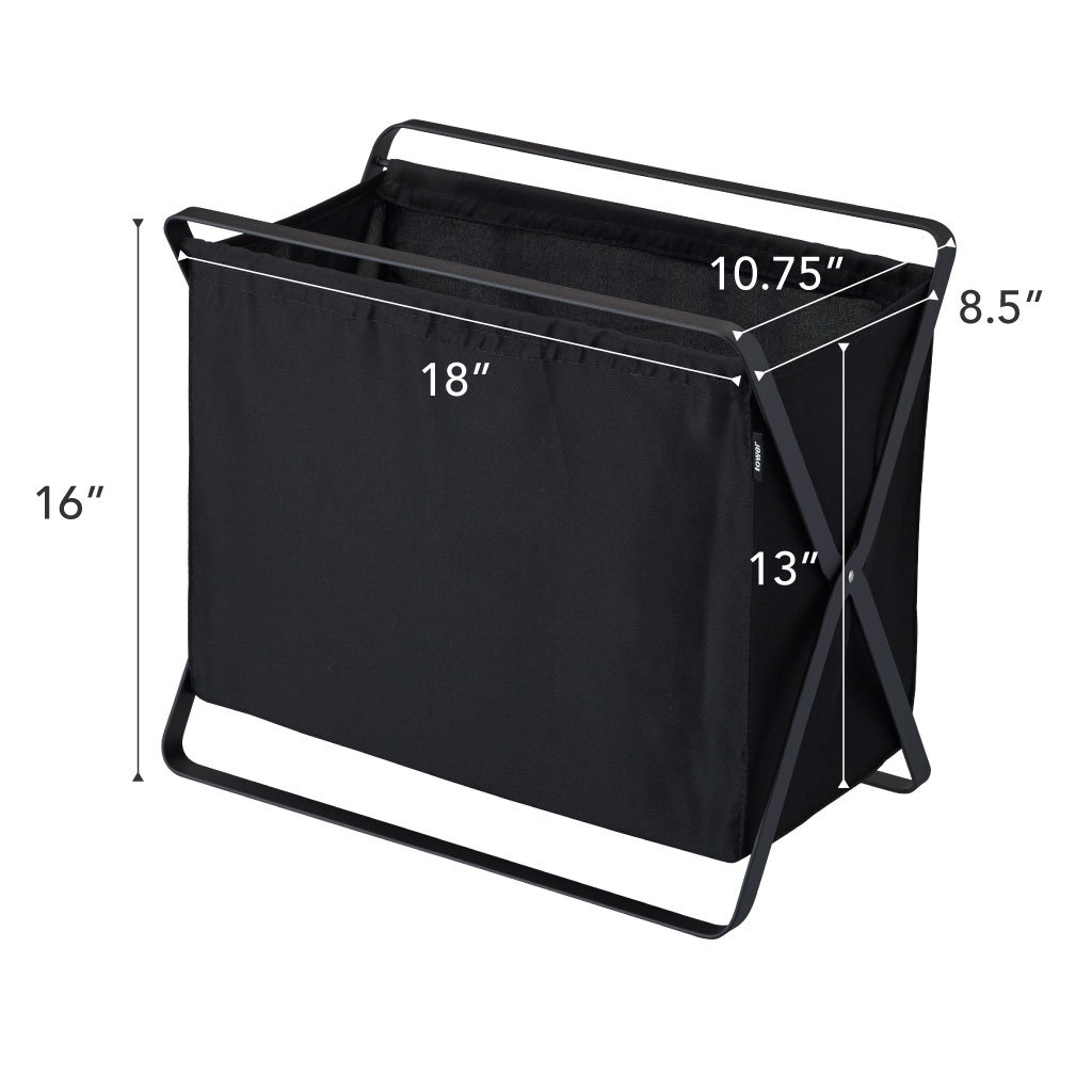 Yamazaki Home Steel Laundry Basket, Black, Wide (15.7" H x 18.1" W x 11.4" D)