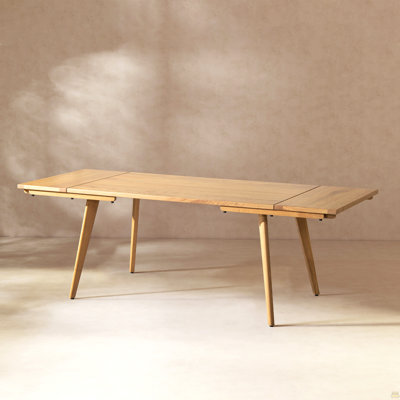Capri 59-90.5" Solid Oak Wood 4-6 Seat Extendable Leaf Dining Table, Natural Brown Red Oak