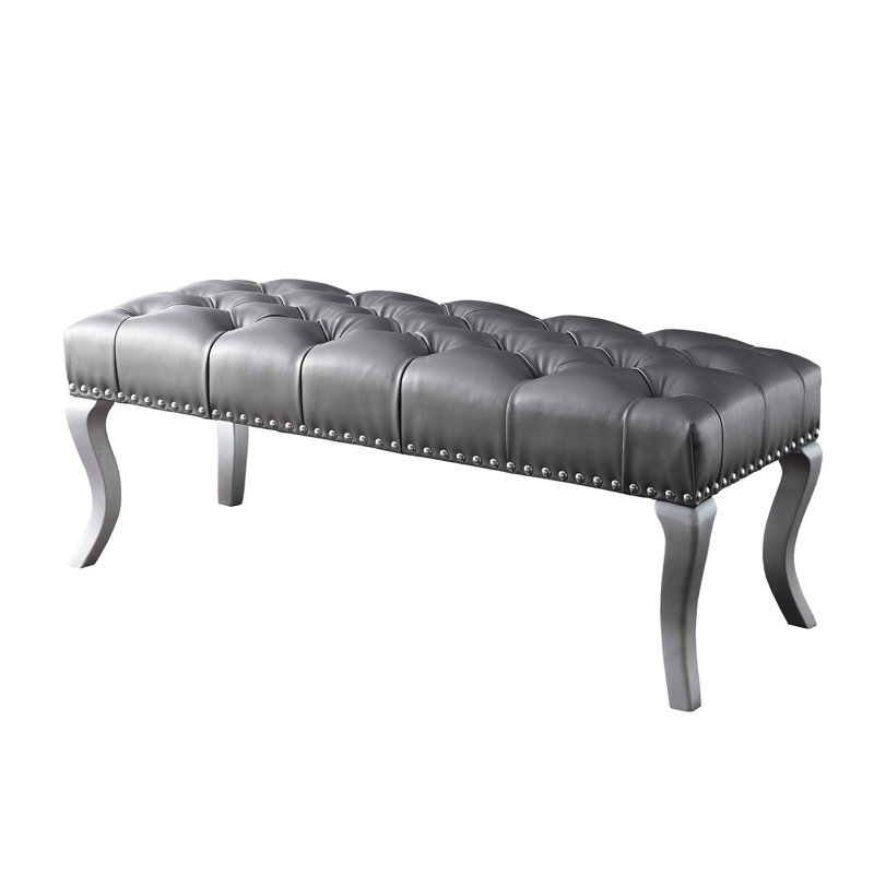 Upholstered Bench With Nailhead Trim, Champagne Colored Fabric, 48"W X 18"L 18"H, Adds Chic To Soft Upholstery And Glamour