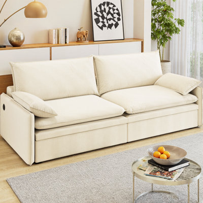 4-Seat Convertible Sleeper Sofa Bed with Storage & USB Port - Chenille Fabric Modern Cloud Sofa, Pull-Out Bed with 2-in-1 Pillow for Living Room, Apartment, Guest Room