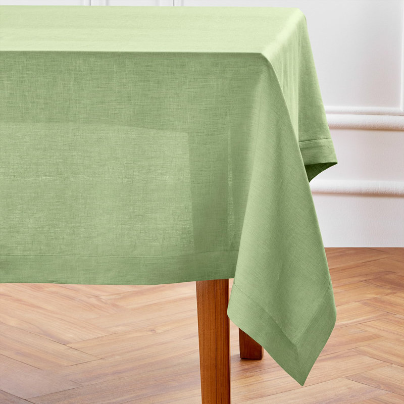 100% Pure Linen Tablecloth - Fete, 120" L x 60" W, Laurel Green