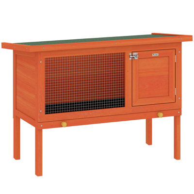 Rabbit Hutch Guinea Pig Hutch Outdoor Cage with Asphalt Roof Orange