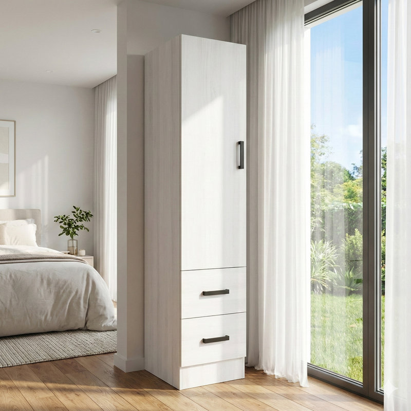  Wardrobe Armoire Closet With 2 Drawers And Door That Can Open From Either The Left Or Right., White