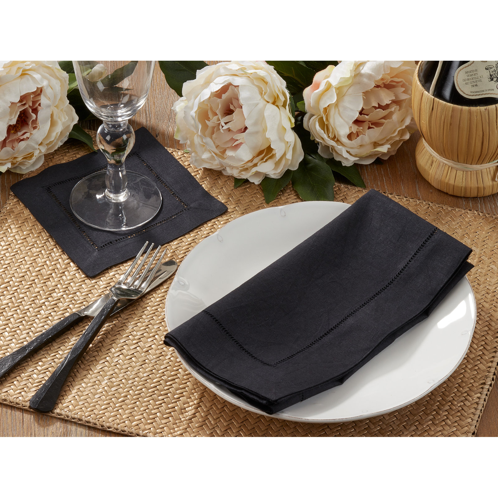 Gelder Reversible Cocktail Linen Napkin, Black