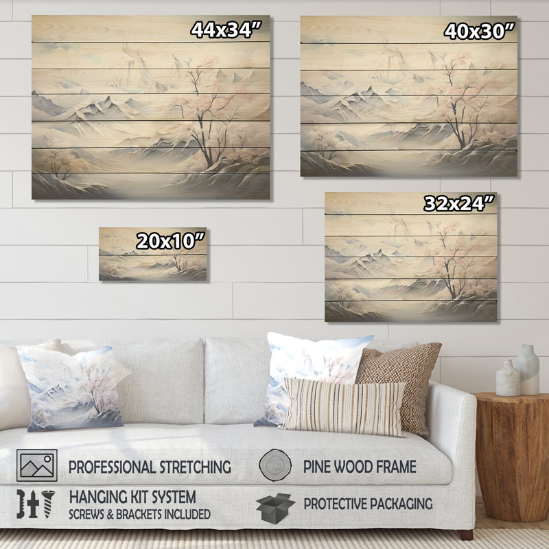 Snowy Mountain Peaks Serenity II - Winter Mountains sur impression sur bois, H 34 po x l 44 po x P 0,78 po