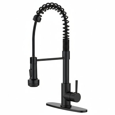 Commercial Spring Pull-Down Kitchen Faucet with 4 Spray Modes, Matte Black (1 or 3 Hole)