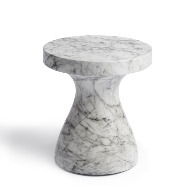 Orren Ellis Monia Marble Effect Stool with Brockway Concrete Industrial End Table for Living Room, Faux White Marble