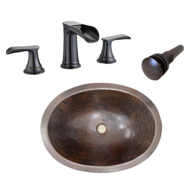 Lavabo de salle de bain ovale en cuivre 19 po avec robinet et drain assortis