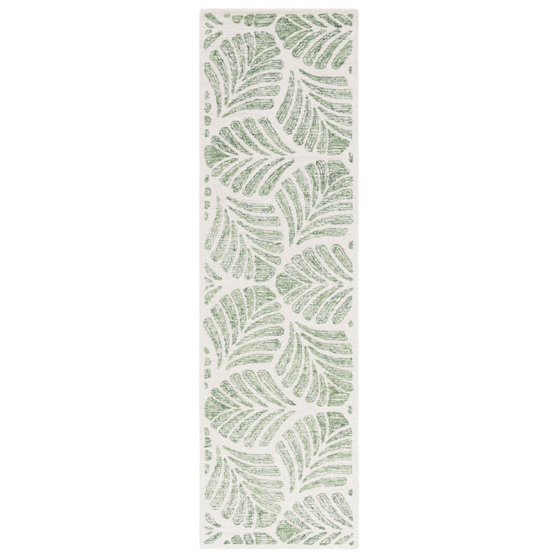 Rachell Avalyn Floral Handmade Tufted Wool Area Rug in Ivory / Green, Runner 2'3" x 8'