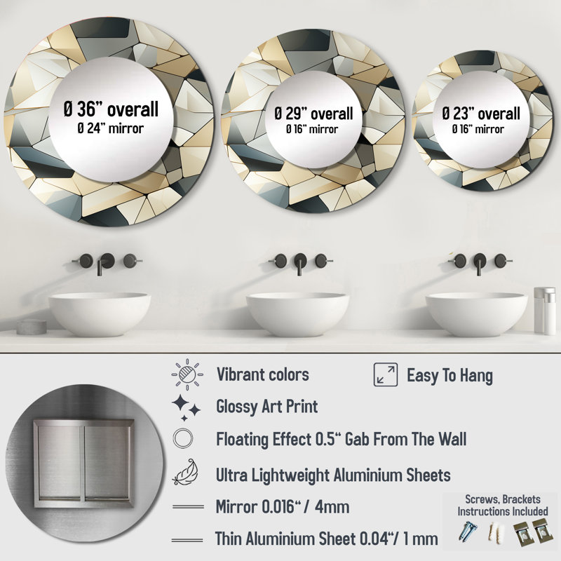 Industrial Blue Haze Tessellations Geometric - Geometric  Large Mirror, Modern Round Unique Wall Mirror Decor, Printed Metal Art