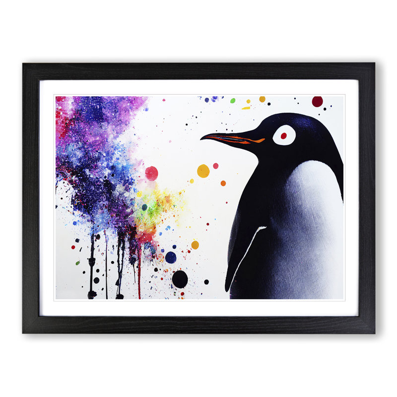 XH1022-6881X Penguin Splash Vol.2 - Single Picture Frame Print, Black Framed, 25cm H x 34cm W x 2cm D