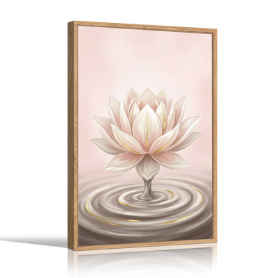Tableau sur toile Fleur de lotus rose et blanche aux lignes dorées dans l'eau