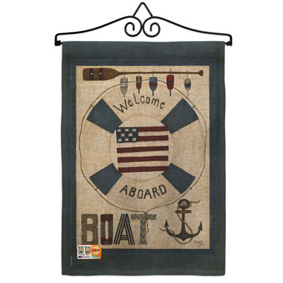 En toile jute à bord nautique intérieur décoratif vertical à 2 côtés 19 po x l 13 po drapeau de jardin