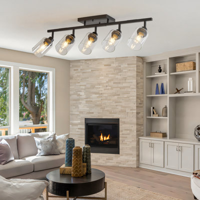Éclairage à 5 rails, style moderne, têtes multiples, abat-jour en verre, fixation au plafond, pour le salon, la salle de bain, ensemble d'installation intérieur noir, douille E26 réglable, intensité variable, imperméable, cuisine, décoration de salle à manger