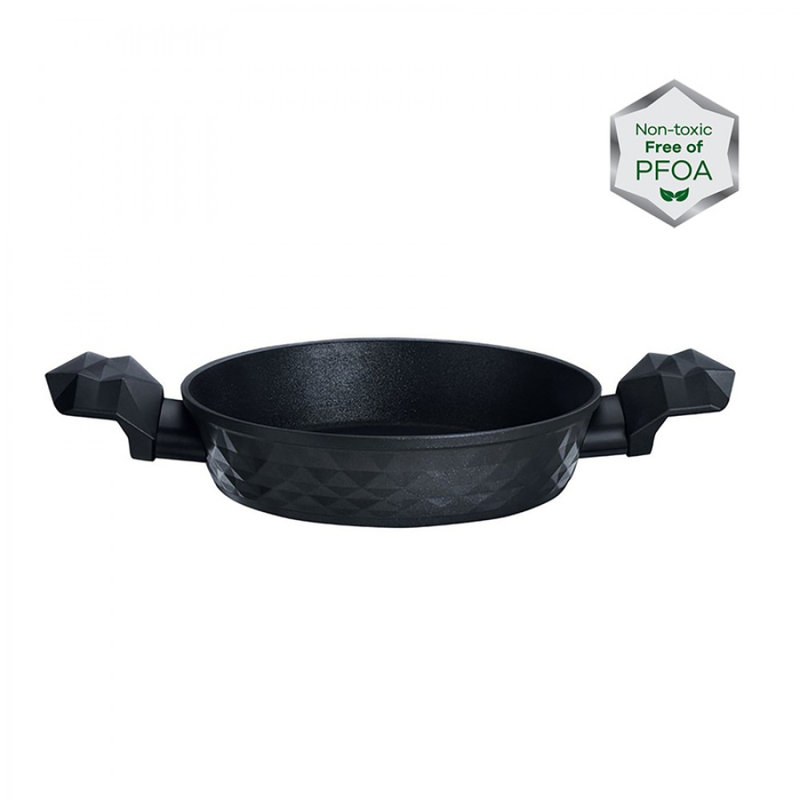 Karaca BioDiamond Non-Stick Induction Antibacterial Handle Shallow Stock Pot, 20cm, Black