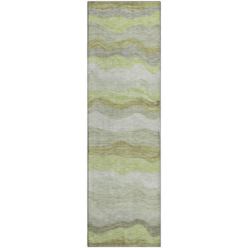 Premium Machine Washable Mayfield AMF2397 Striped Rug, 2'3" x 7'6" Runner, Aloe