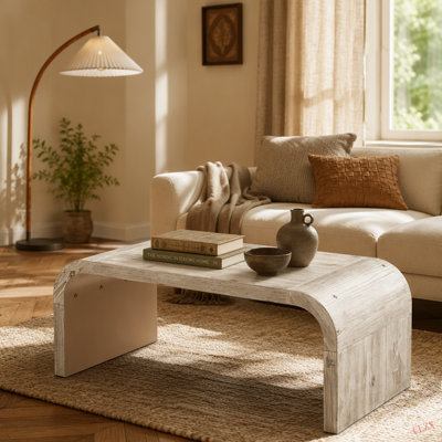 Table basse Farmhouse Vintage Crafts, design Art déco incurvé, facile à assembler, l 48 po x P 24 po x 18 po