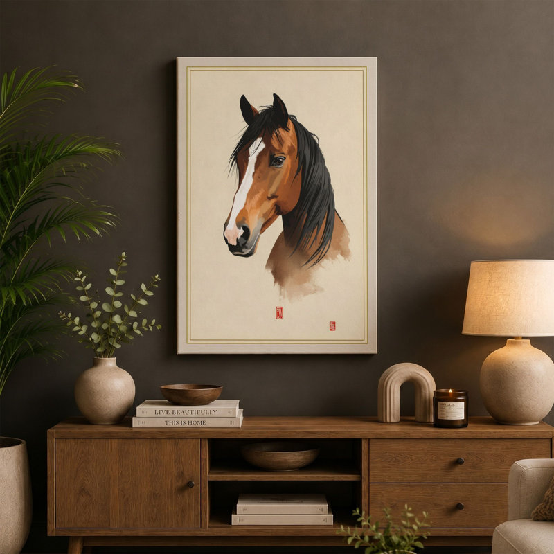Chestnut Study Japandi 1 Piece Wrapped Canvas Wall Art, 24x16 - 61.0 x 40.6 cm, Cream Border