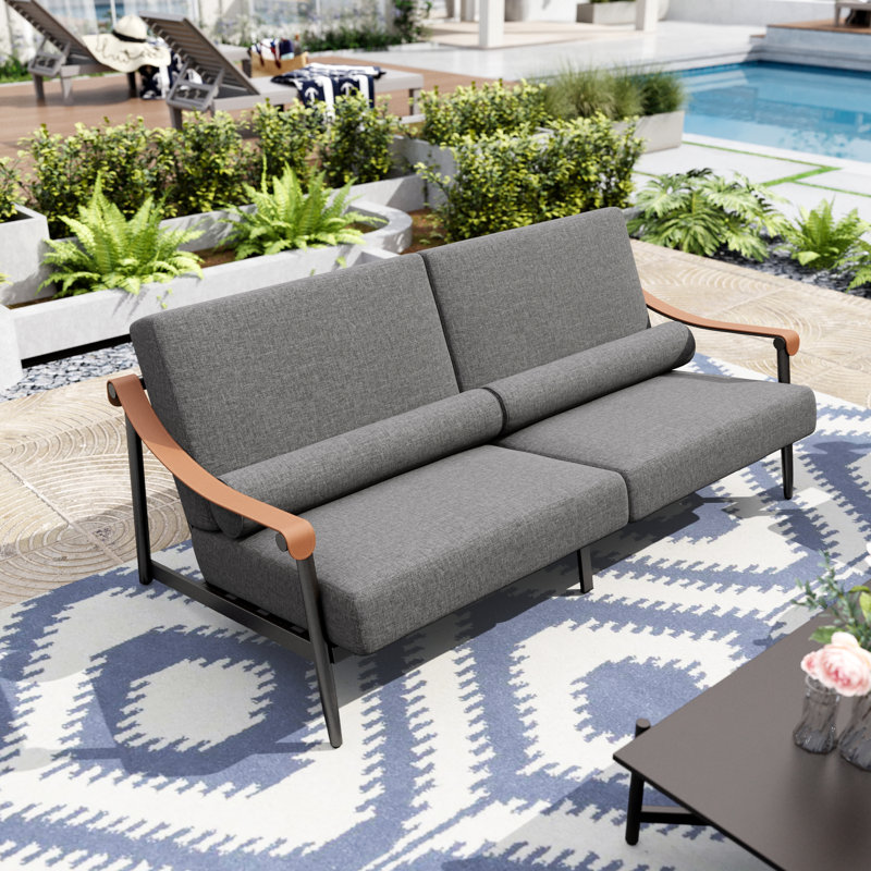 Canapé de patio avec coussin de siège très épais (environ 6,3 po) et dossier fixe à angle détendu de 110 °