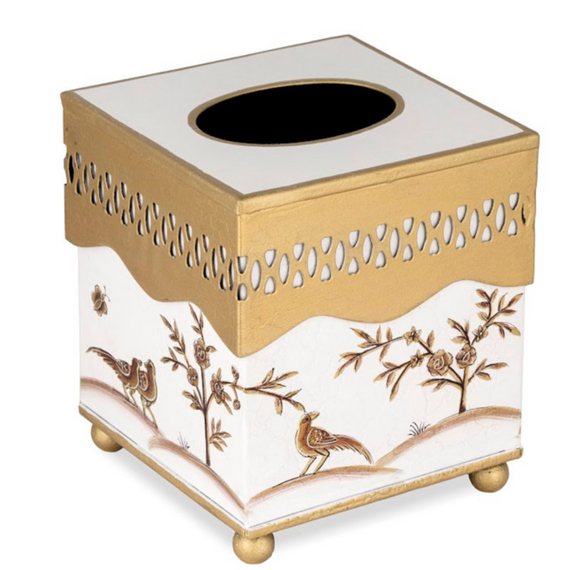 Bohan Gold Tissue Box Cover, Ivory