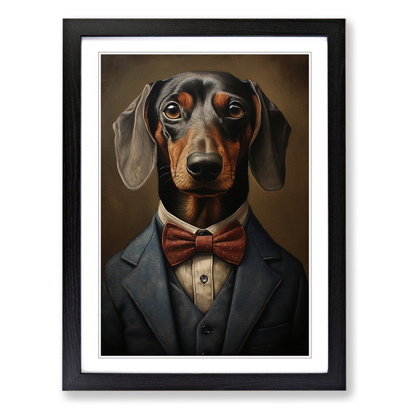 Dachshund In A Suit Painting No.2 - Single Picture Frame Print on Wood, Black Framed, 64cm H x 46cm W