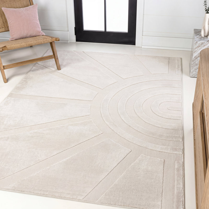 Tapis blanc / crème Banesa Mid-Century scandinave, Rectangle 3 pi 11 po x 6 pi