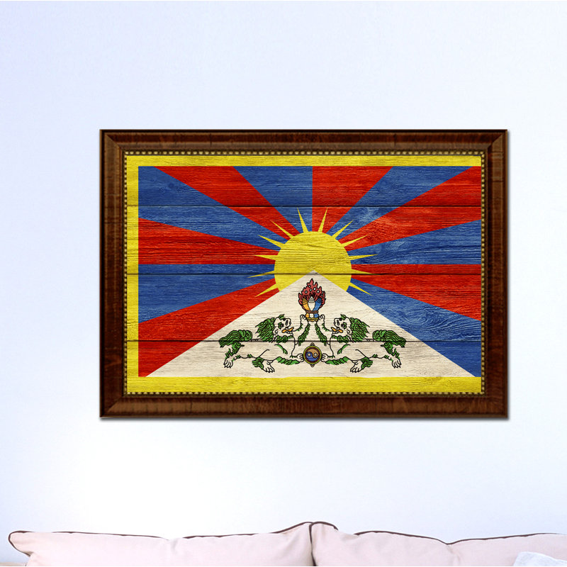 « tibet country flag », peinture sur toile encadrée, H 27 po x l 39 po x P 1 po, Brun