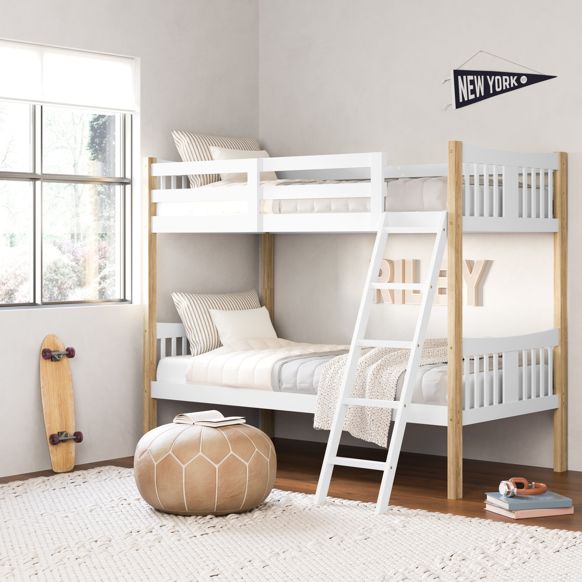 Caribou Storkcraft Solid Hardwood Twin-over-Twin Bunk Bed, White/Natural