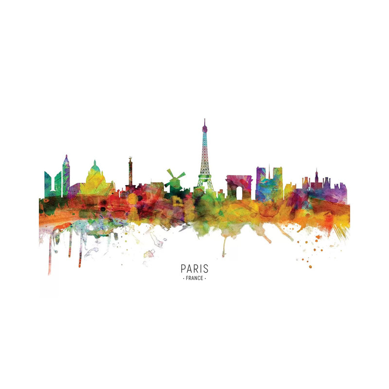 «Paris France Skyline» par Michael Tompsett - peinture sur toile tendue, H 26 po x l 40 po x 1,5 po
