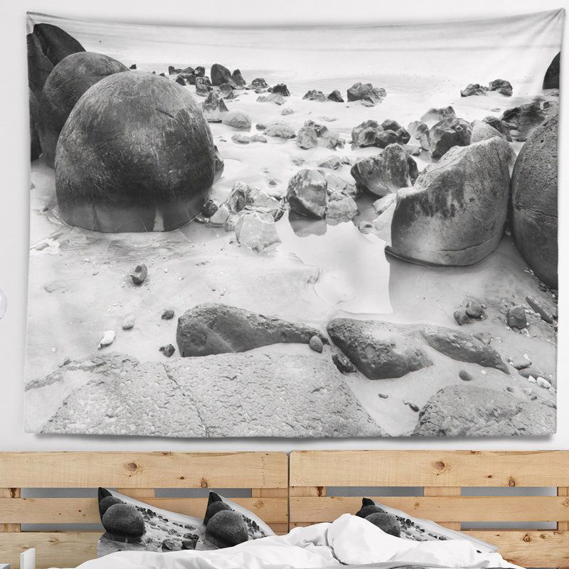 Tapisserie blanc noir n moeraki roche mer, H 32 po x l 39 po