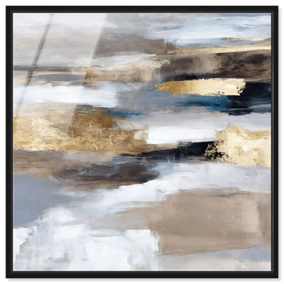 Tawny Tides II, impression acrylique encadrée, grande œuvre abstraite par Art Remedy, cadre noir, 30 x 30