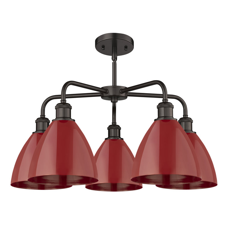 Lustre en dôme à 5 lumières Trickett, Rouge, Bronze huilé