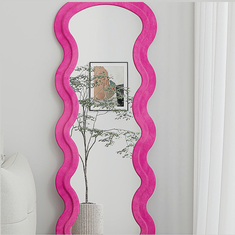 Flannel Full Length Wave rose Floor Mirror with Stand for Bedroom living room Hanging or Against The Wall, Rose